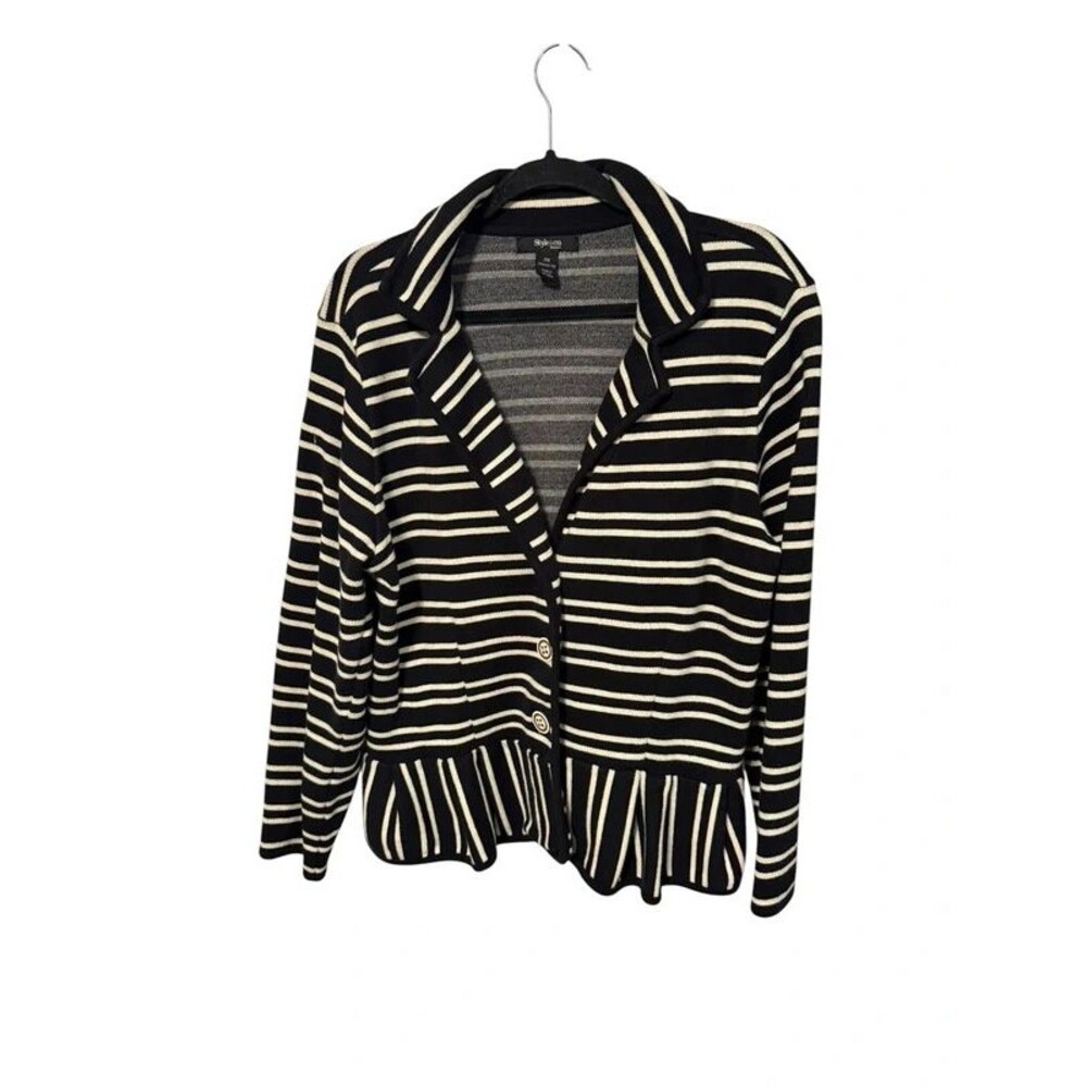 Style & Co. Woman Black White Striped Peplum Knit Jacket Blazer 2X